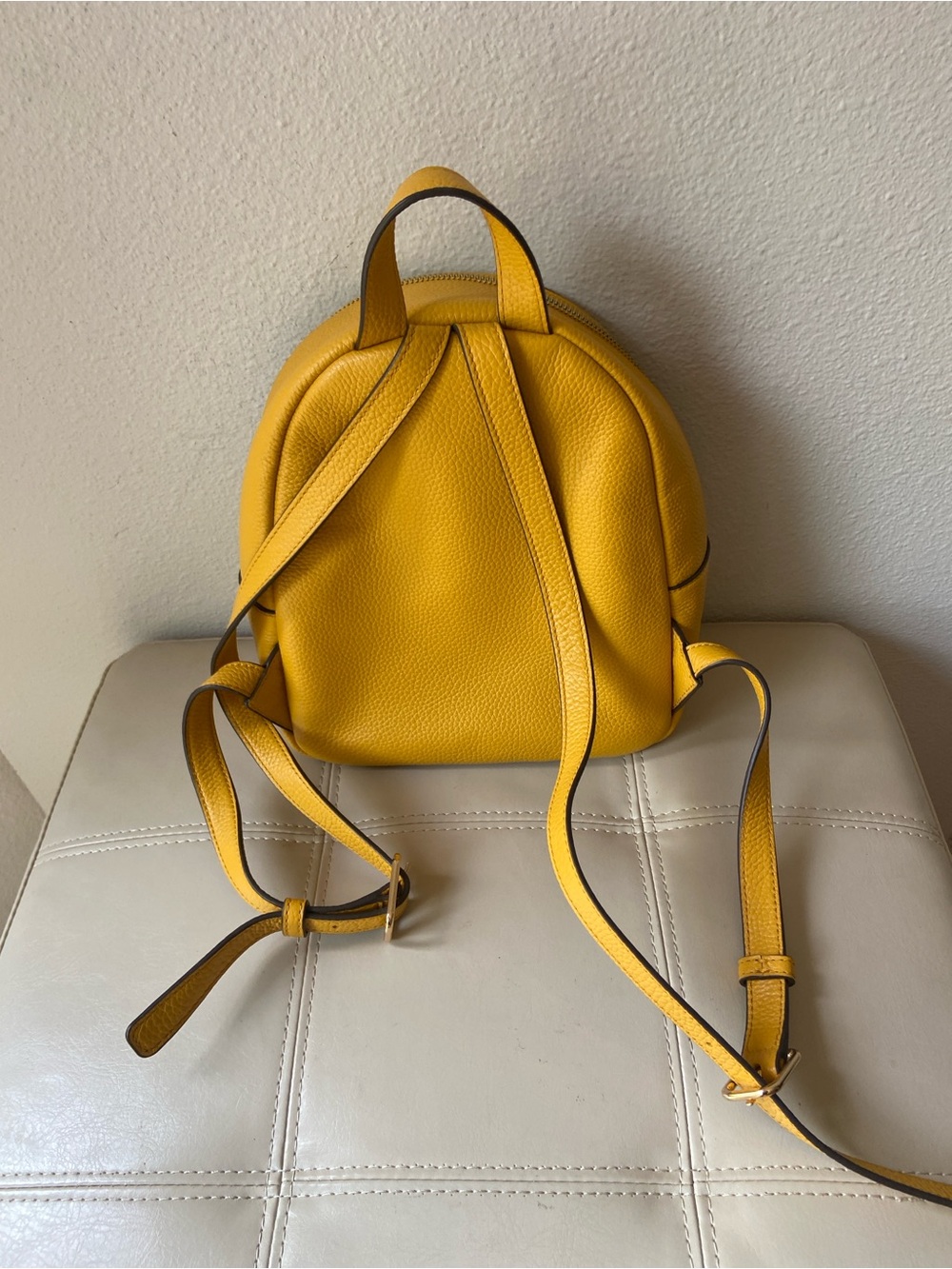 Tory Burch Thea Solarium Yellow Pebbled Leather Mini Backpack - Picture 2 of 4